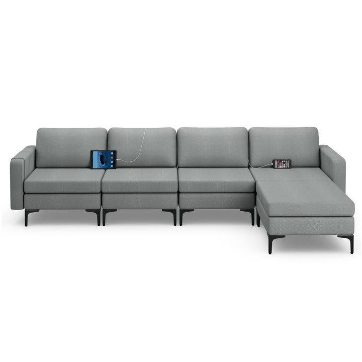 Giantex 4 Seat Convertible Sofa Couch, 123" L Sectional Sleeper with 2 or 1 USB Ports Socket