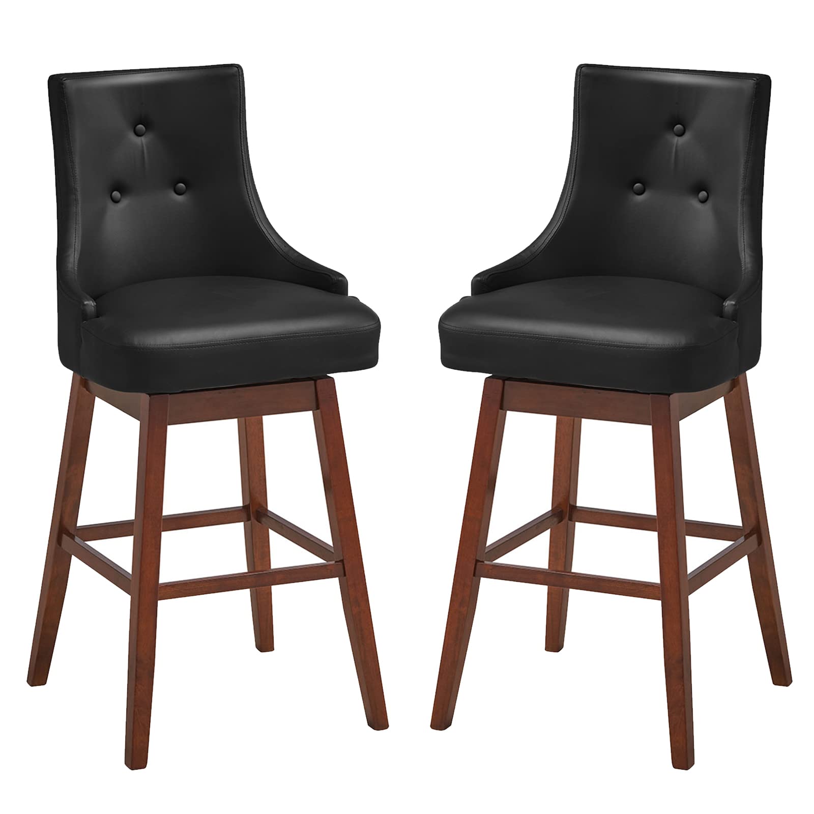 Giantex Swivel Bar Stools with Back Set of 2, 29" Counter Height Barstools with Foot Pads, Black
