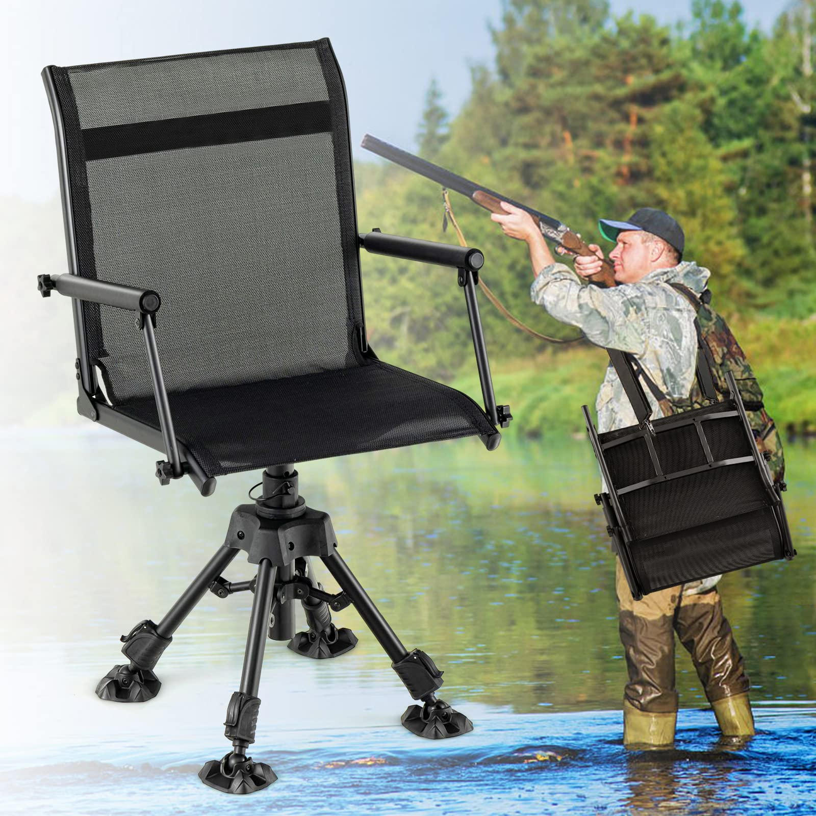 Giantex Swivel Hunting Blind Chair - Foldable 360° Hunter Chair with Oversized Duck Feet