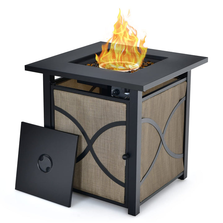 25-Inch Propane Fire Pit Table, 40000 BTU Square Gas Firepit Table with Lid