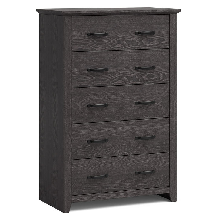 grey vertical dresser Harris 4 Drawer Vertical Storage Dresser with Cast Iron Frame, Wood Top and Easy Pull Fabric Drawers with Wooden Handles