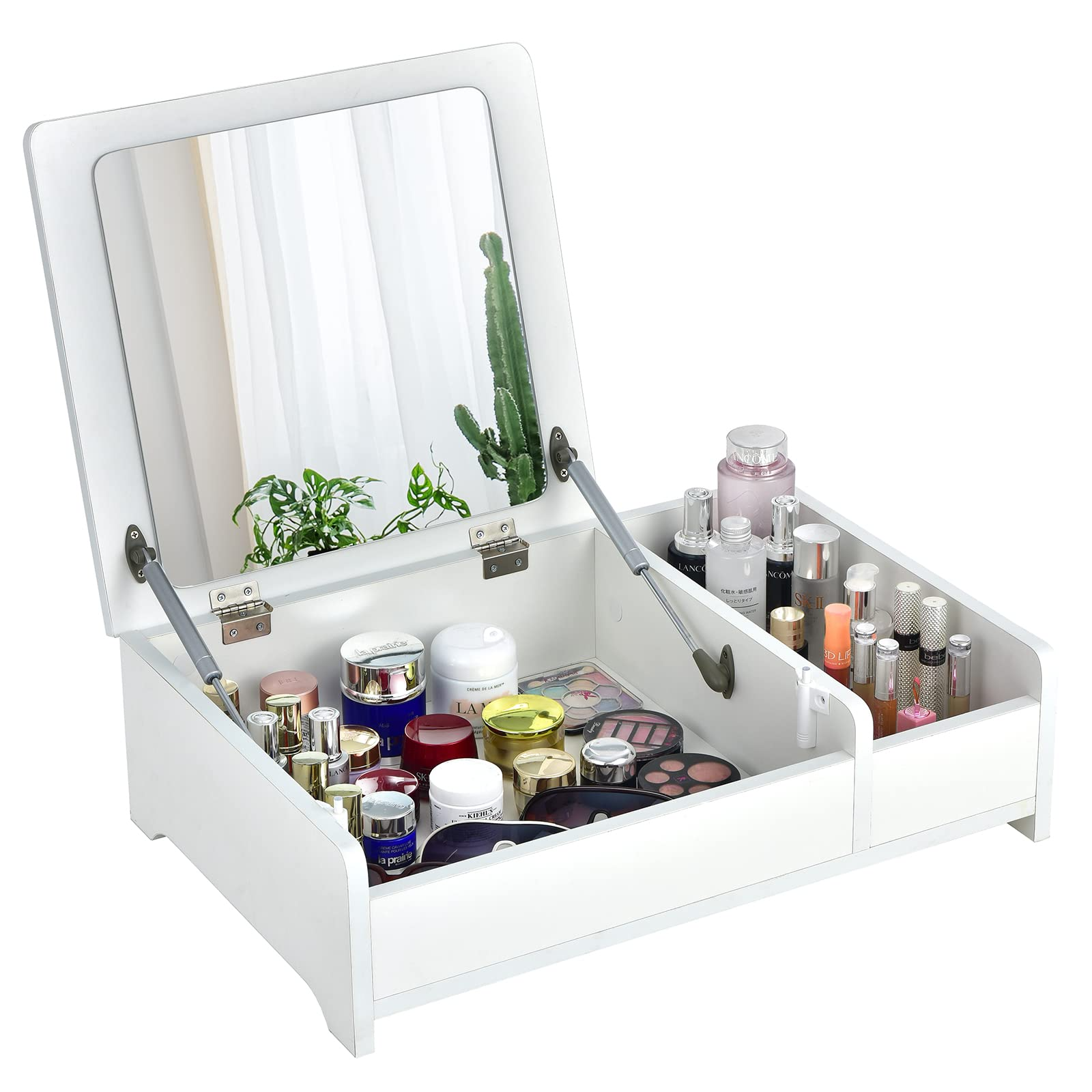 Countertop Vanity with Flip Top Mirror, 24inch Tabletop Laptop Desk with 2 Compartments Organizer