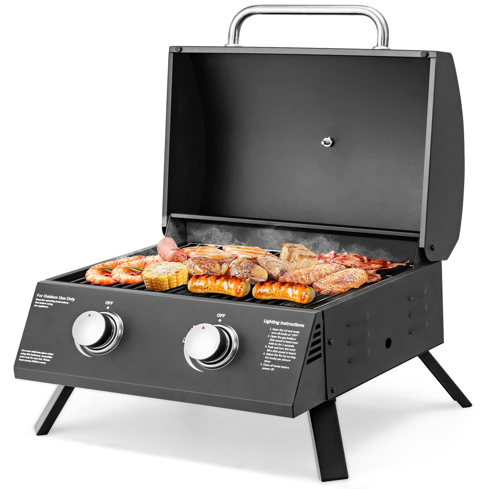 Giantex Portable Gas Grill, 2 Burners Max. 20,000 BTUs total