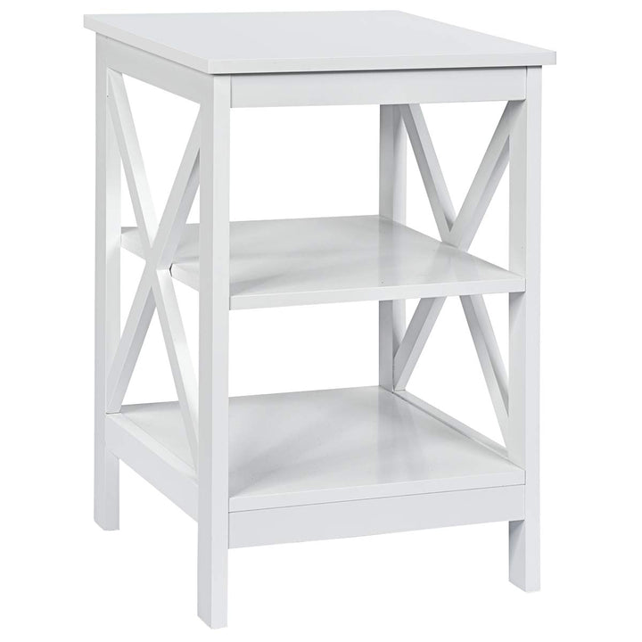 Nightstand 3-Tier X-Design W/Storage Shelves and Stable Structure Storage Organizer Display Sofa Side Table
