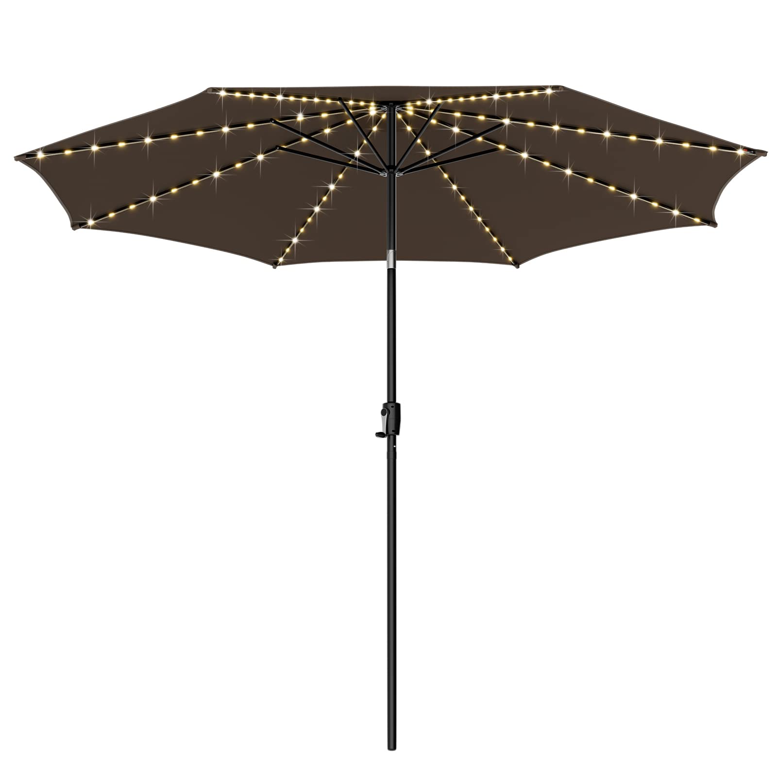 Giantex 10 ft Patio Umbrella with 112 Solar Lights, Outdoor Table Market Umbrellas with 8 Ribs