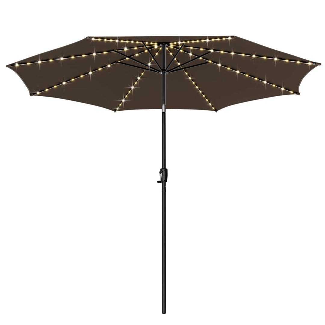 Giantex 10 ft Patio Umbrella with 112 Solar Lights, Outdoor Table Market Umbrellas with 8 Ribs