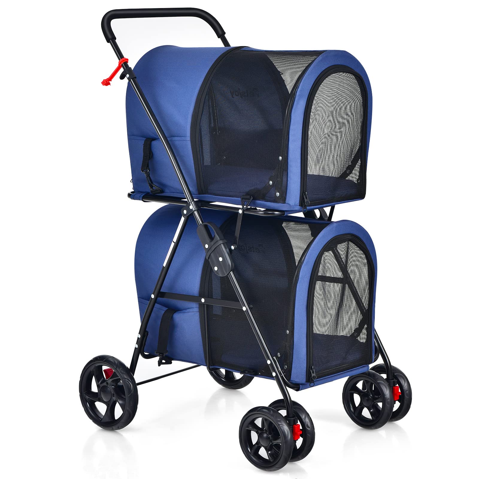 Double Pet Stroller with 2 Detachable Carrier Bags, 4 Lockable Wheels Cat Stroller