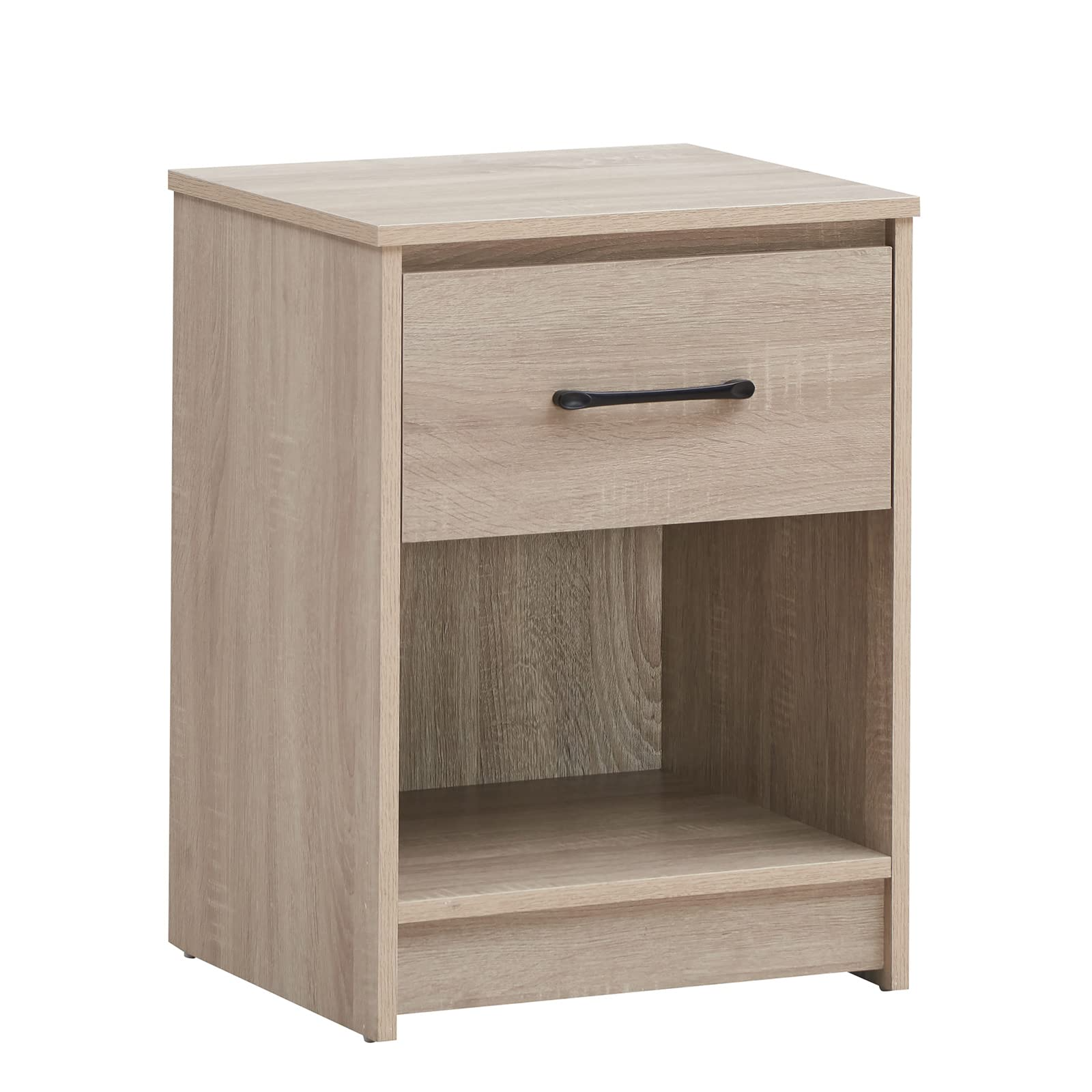 Nightstand w/Drawer, Wooden End Table w/Open Storage Compartment