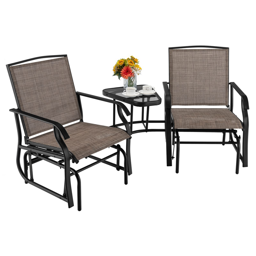 Outdoor Glider Chairs with Table and Umbrella Hole Giantex Giantexus