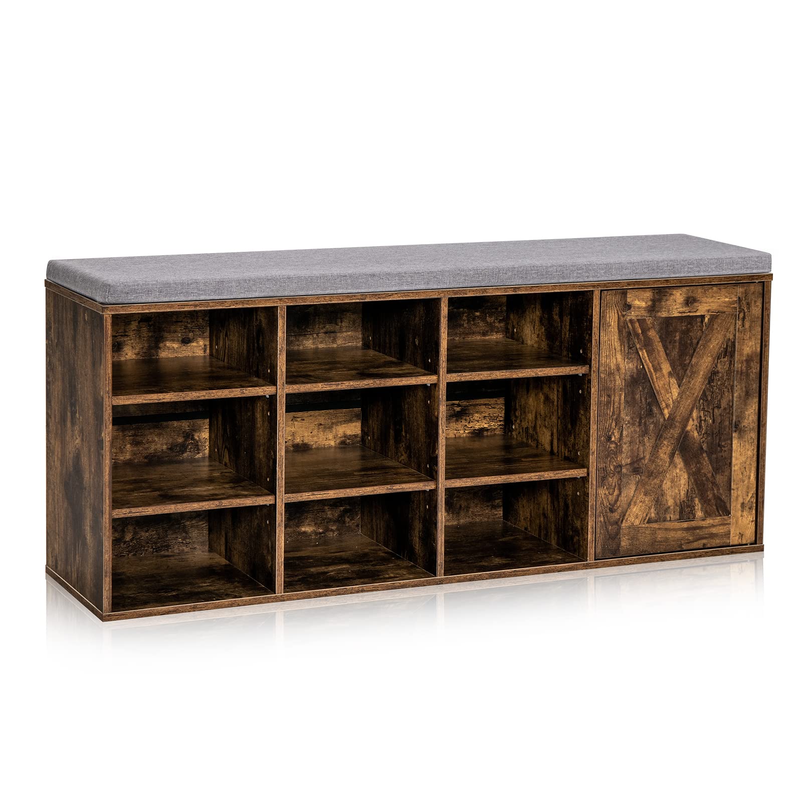 Giantex Shoe Bench, 3 Tier 9 Cubes Storage Bench with Adjustable Shelves (Rustic Brown)