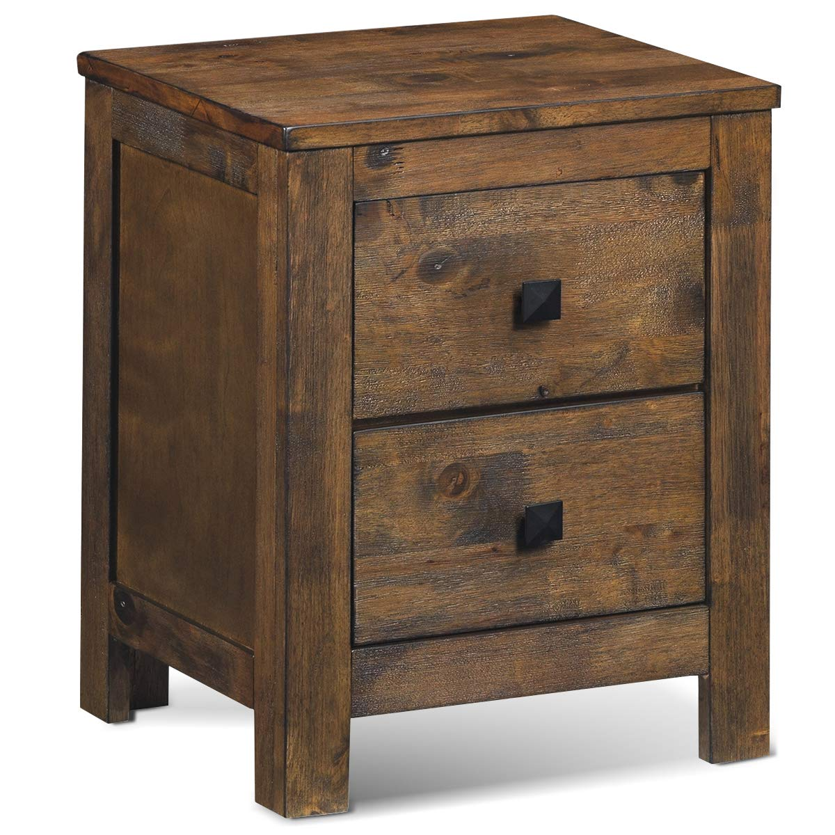 Giantex Nightstand with 2 Sliding Drawers, Full Assembled Rustic Multipurpose Storage Beside Table for Bedroom