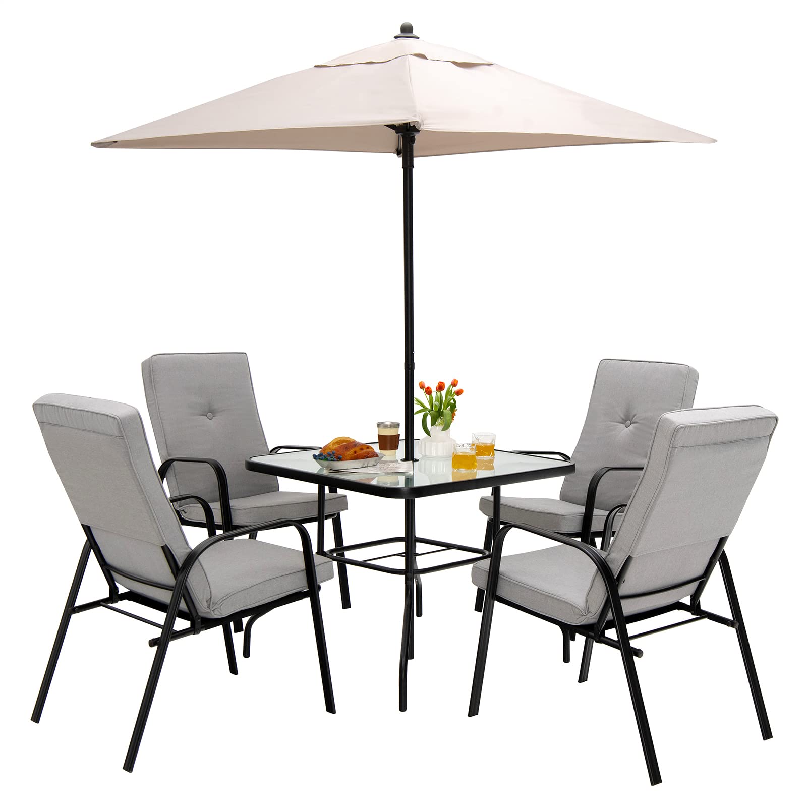 Giantex 6 Piece Outdoor Table and Chairs Set, Patio Dining Set with Umbrella