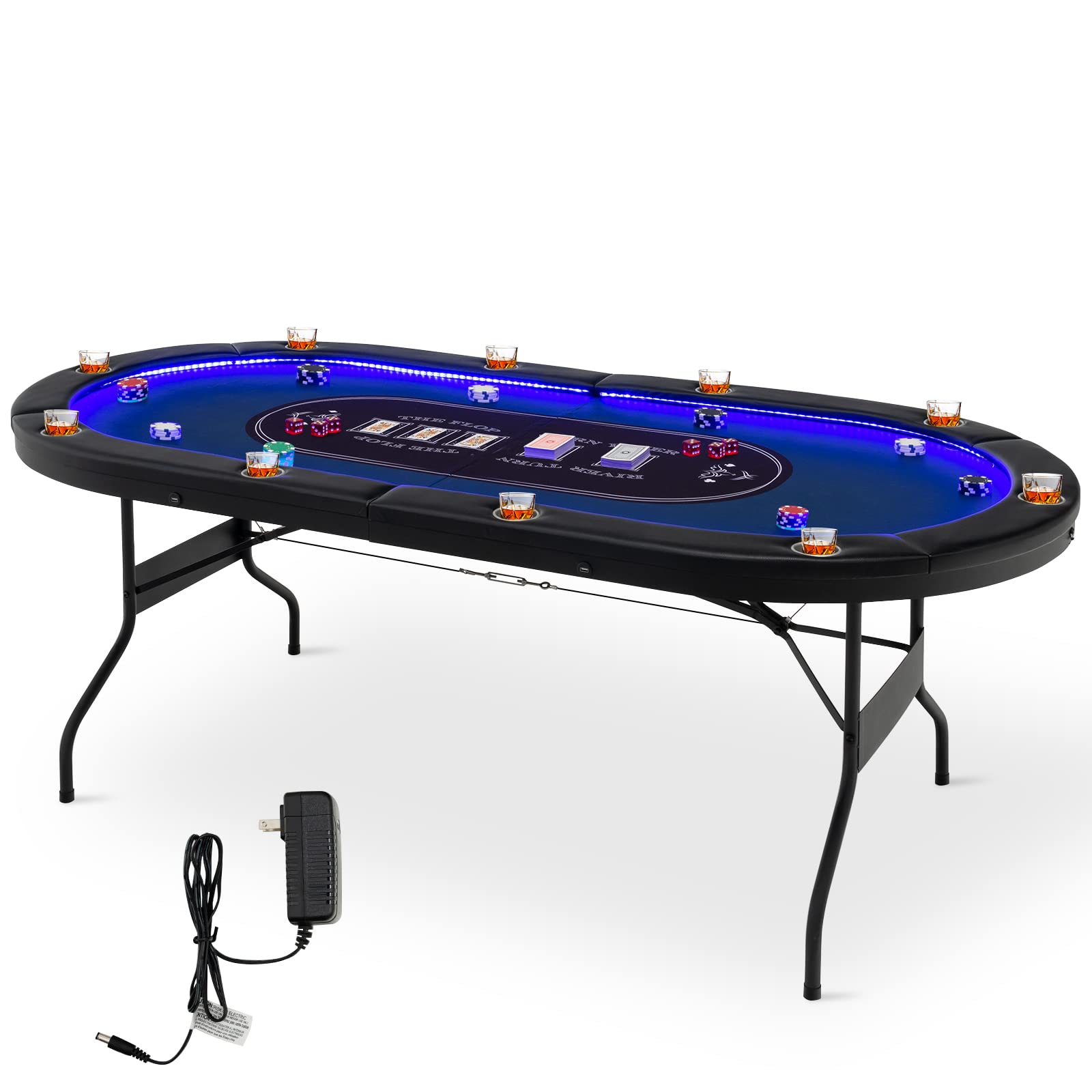 10 Players Poker Table with Cup Holder - Giantex