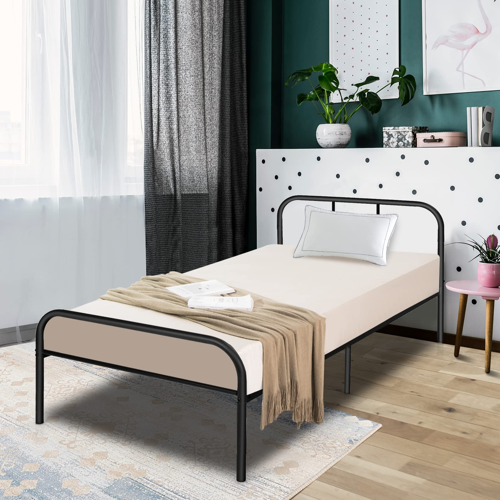 Modern Platform Bed with Curved Headboard and Footboard