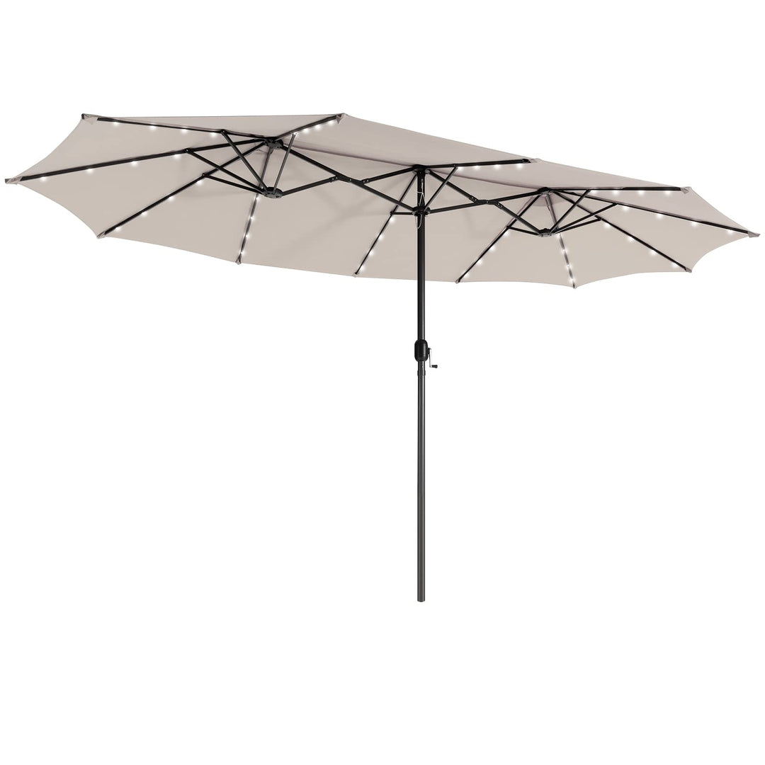 extra large patio umbrellas Giantex 15 ft Double Patio Umbrellas with 48 Solar LED Lights, Extra-Large Rectangle Umbrella, Beige