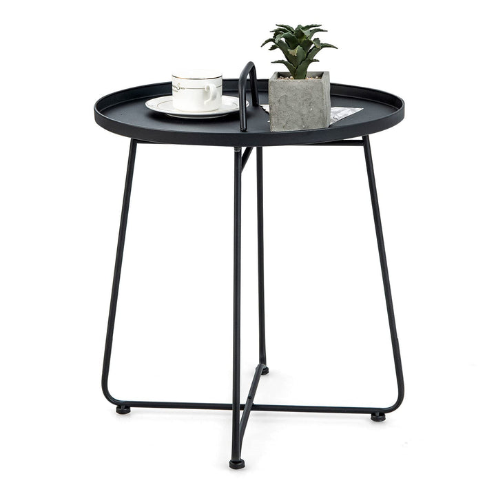 Giantex Outdoor Side Table with Handle - Metal Patio End Table