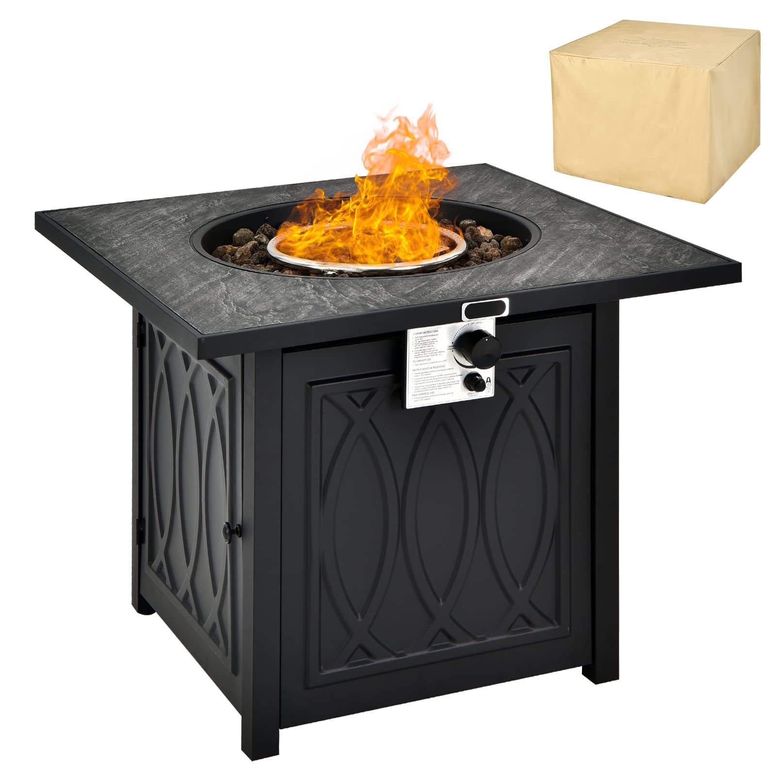 Giantex Outside Propane Fire Pit - 50,000 BTU/14.65KW Fire Pit Table, 32 Inch, Black