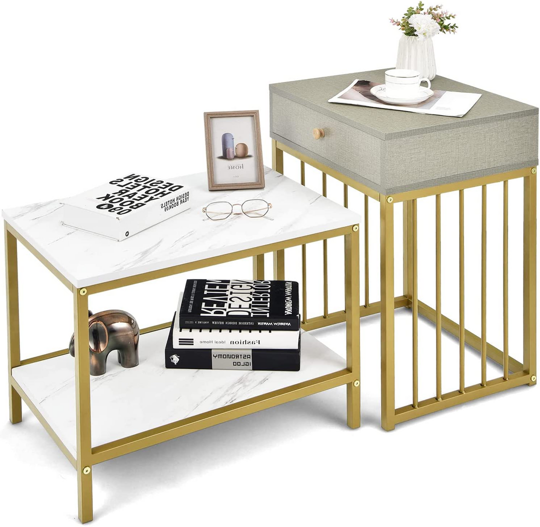 Giantex Nesting Coffee Table Set w/Drawer & Shelf