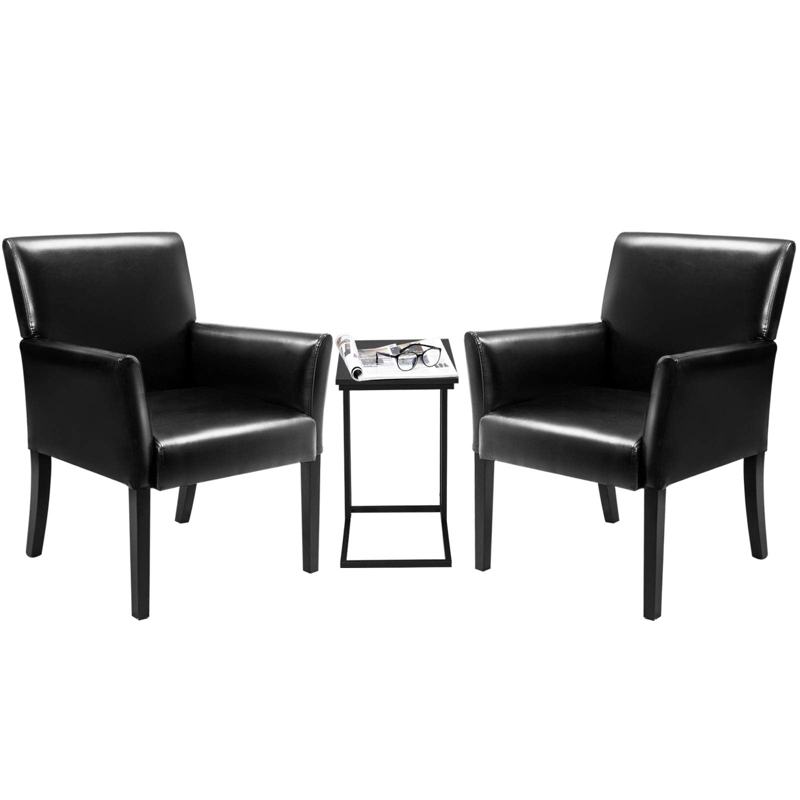 Giantex Reception Guest Chairs and C-Shaped End Table 3Pcs Set