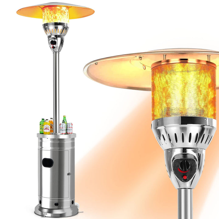 48000 BTU Outdoor Propane Heater, Stainless Steel Patio Heater with Drink Shelf Table