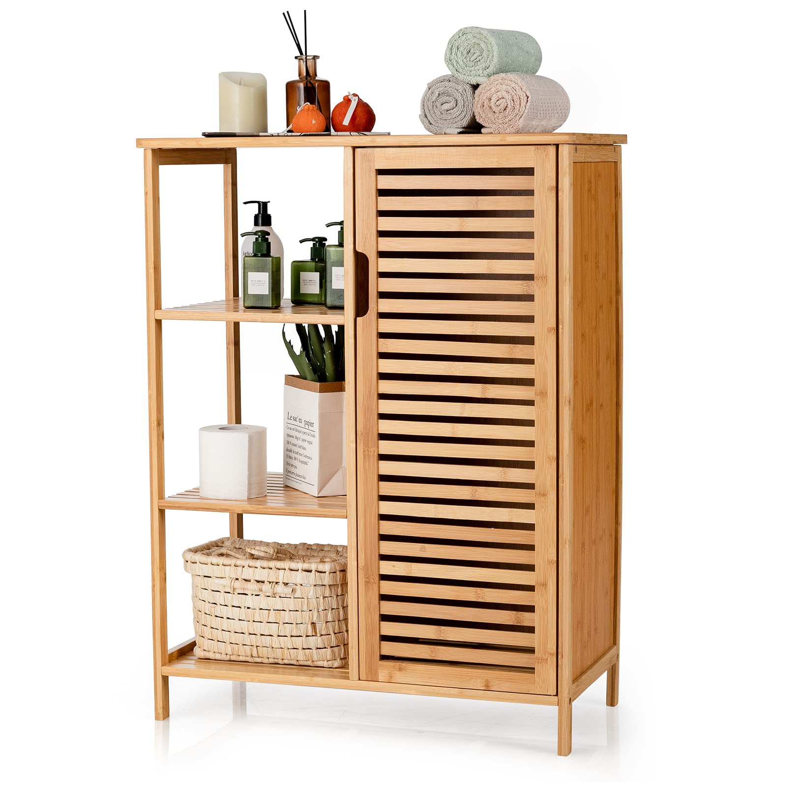 Bathroom Storage Cabinet Bamboo Floor Cabinet Free Standing Organizer - Giantex