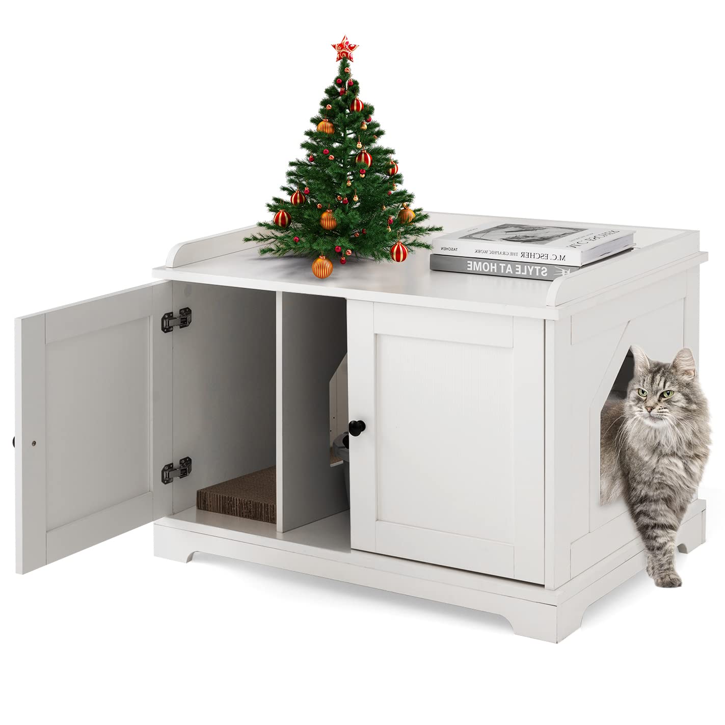 Giantex Cat Litter Box Enclosure - Cat Washroom Hidden Furniture