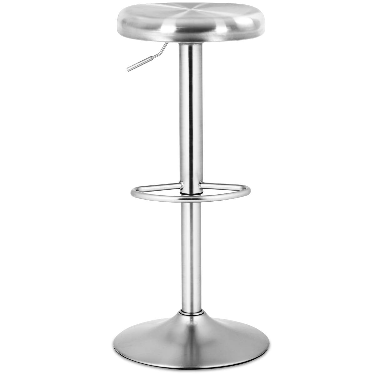 Modern Swivel Adjustable Height Barstool with Footrest, Stainless Steel Round Top Bar Height Barstools for Pub Bistro Kitchen Dining