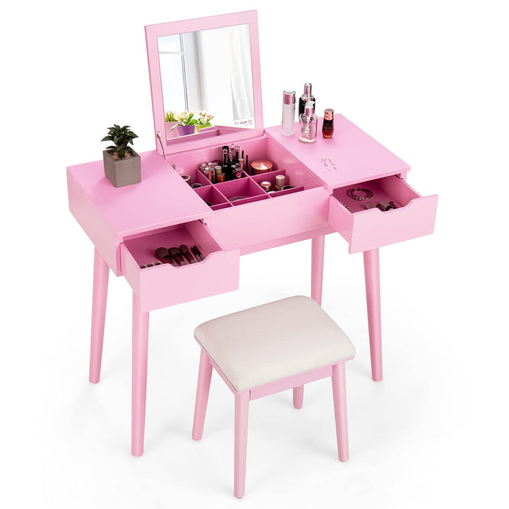 CHARMAID Vanity Set with Flip Top Mirror, 2 Drawers and 9 Storage Compartments