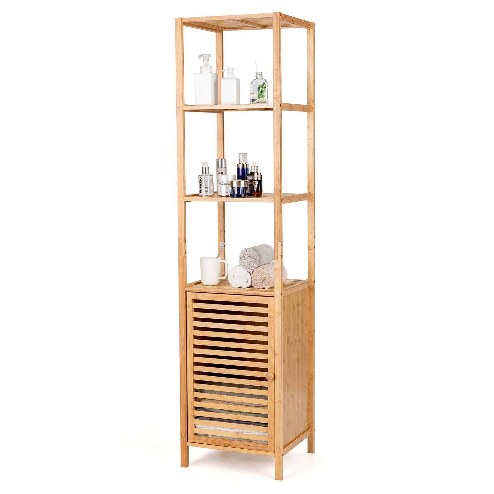 3-Tier Slim Shelving Unit with Shutter Door & Anti-Toppling Device