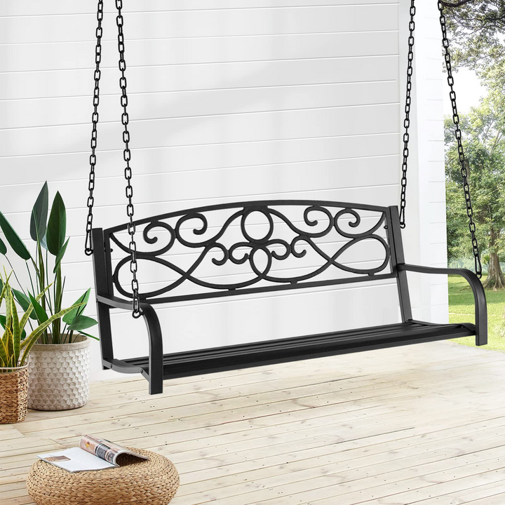 Metal Porch Swings 2 Person Outdoor Hanging Garden Bench with Sturdy Chains