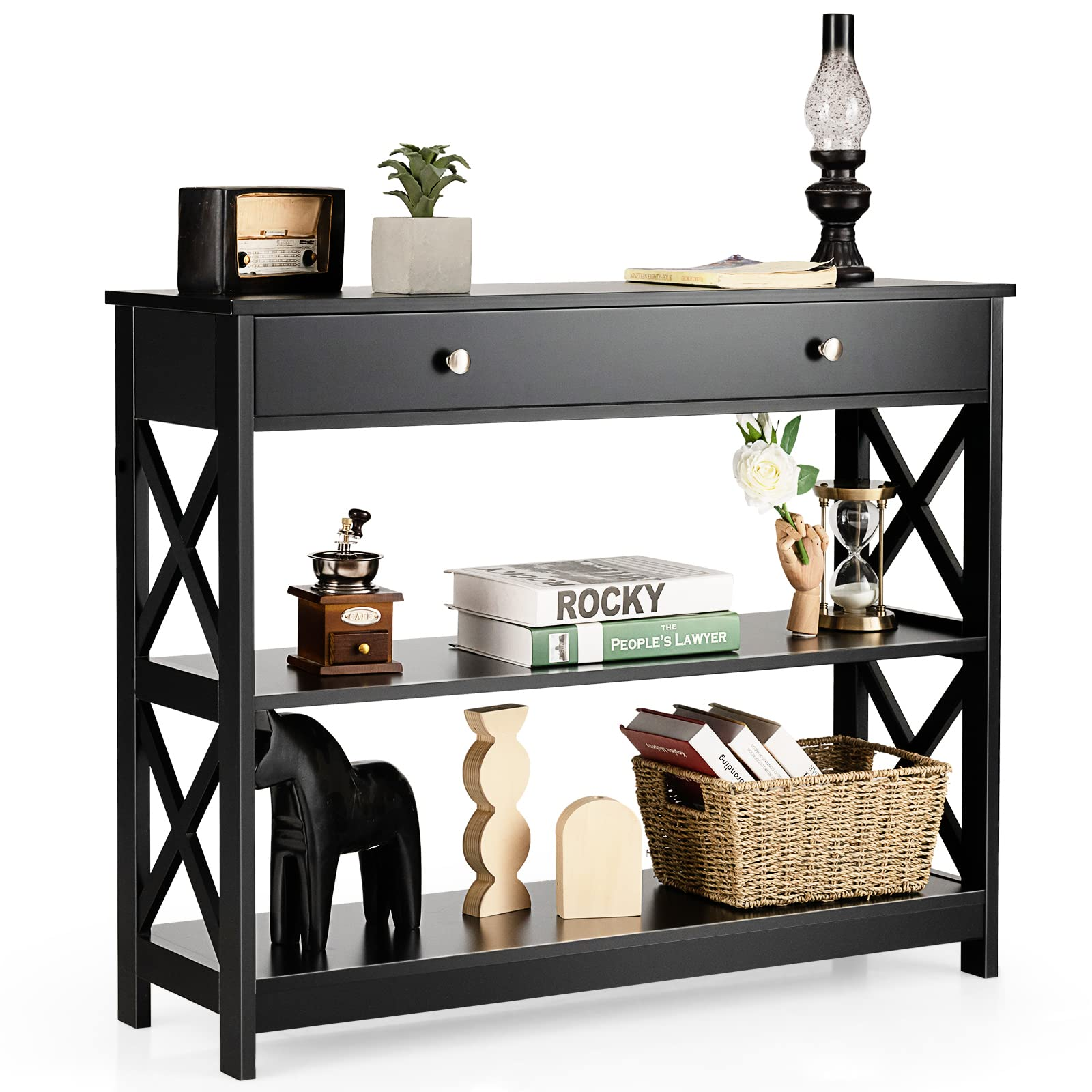 Giantex Console Table 3-Tier W/Drawer and Storage Shelves