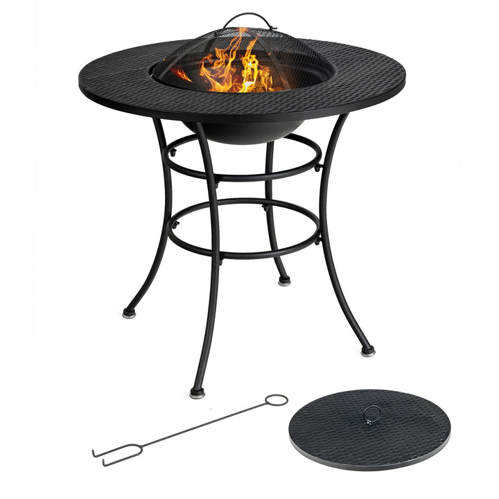 Giantex Fire Pit for Outside 32 Inch, 4-In-1 Multifunctional Dining Table for Camping,Metal Round Small Outdoor Fire Pits