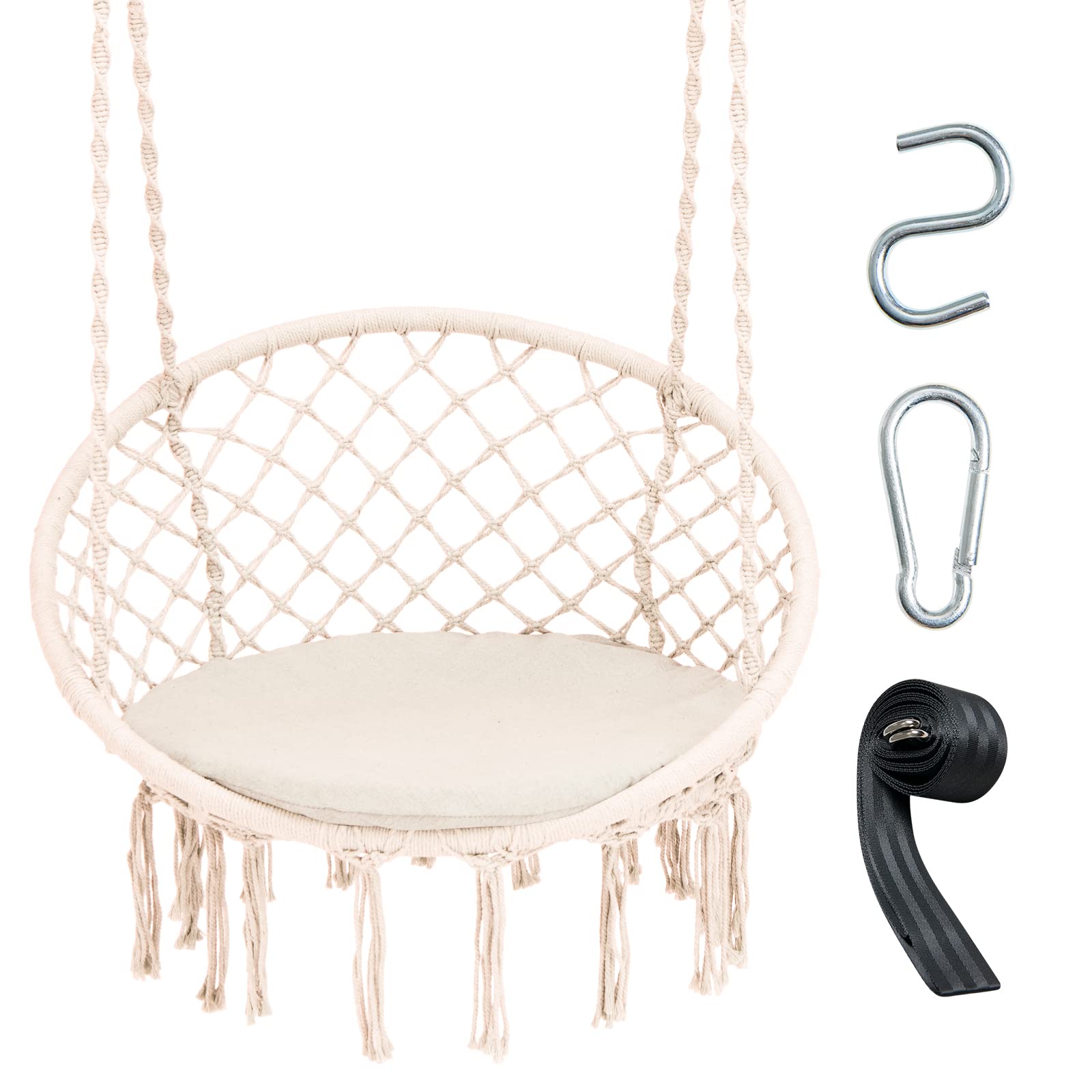 Hammock Chair Macrame Swing, Beige - Giantex