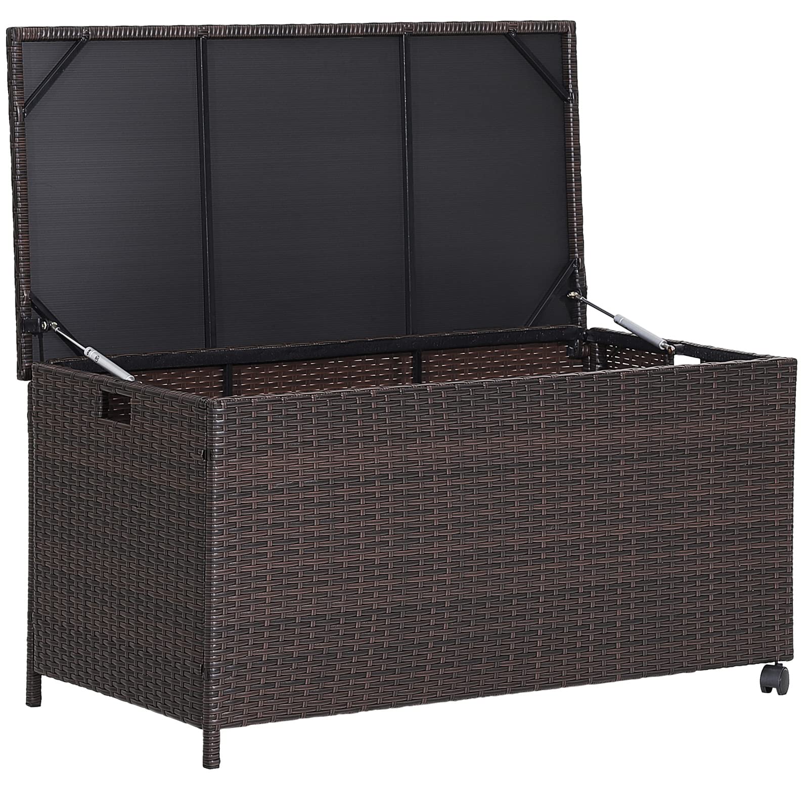 Giantex Outdoor Wicker Storage Box - 50 Gallon PE Rattan Storage Container with Lid, Mix Brown