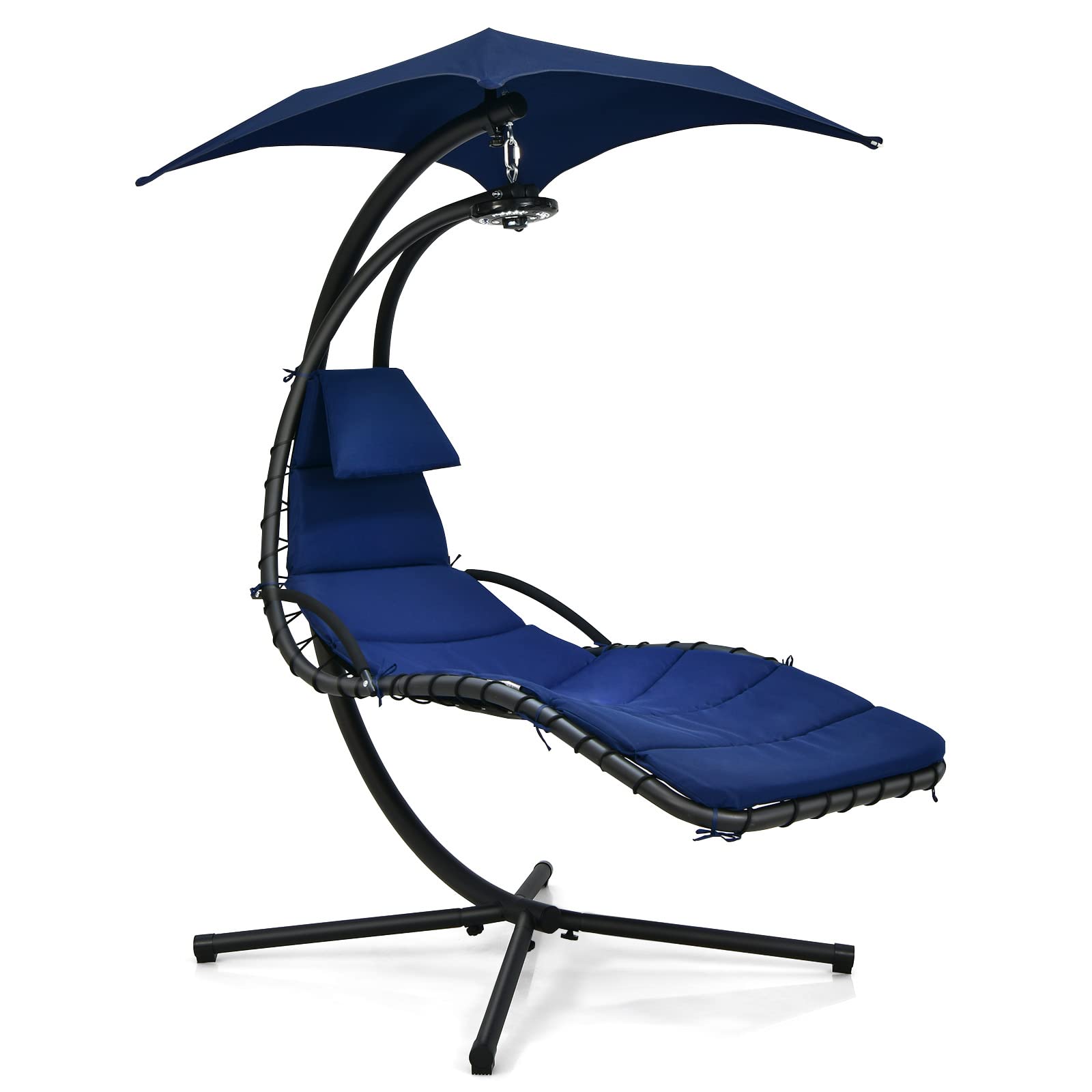 Giantex Hanging Chaise Outdoor Lounge Chair Porch Swing Hammock Chair with Arc Stand