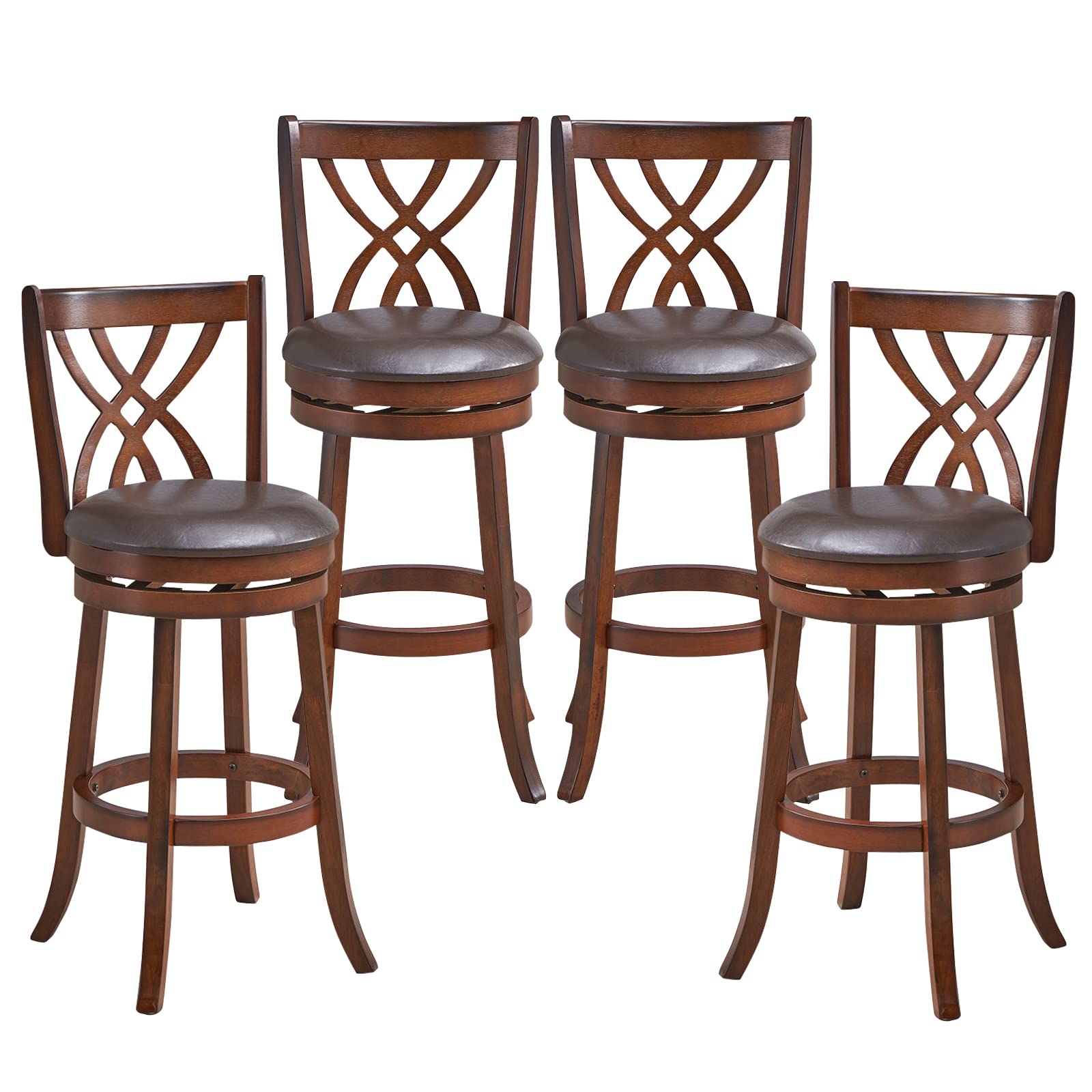 Giantex Brown Bar Stools PU Leather Cushioned Seat and Footrests, for Kitchen Island
