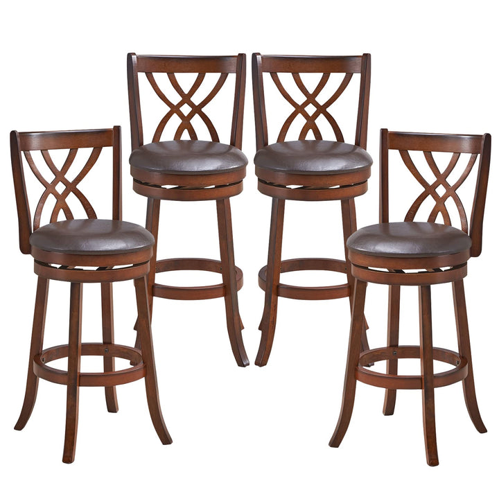 Giantex Brown Bar Stools PU Leather Cushioned Seat and Footrests, for Kitchen Island