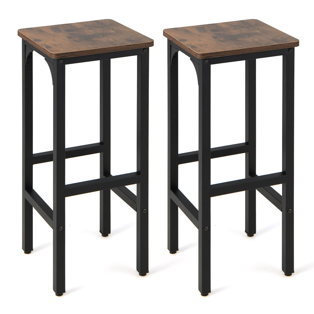 Giantex 28" Counter Height Bar Stools Set of 2, Metal Frame Bar Chairs with Adjustable Foot Pads, Brown