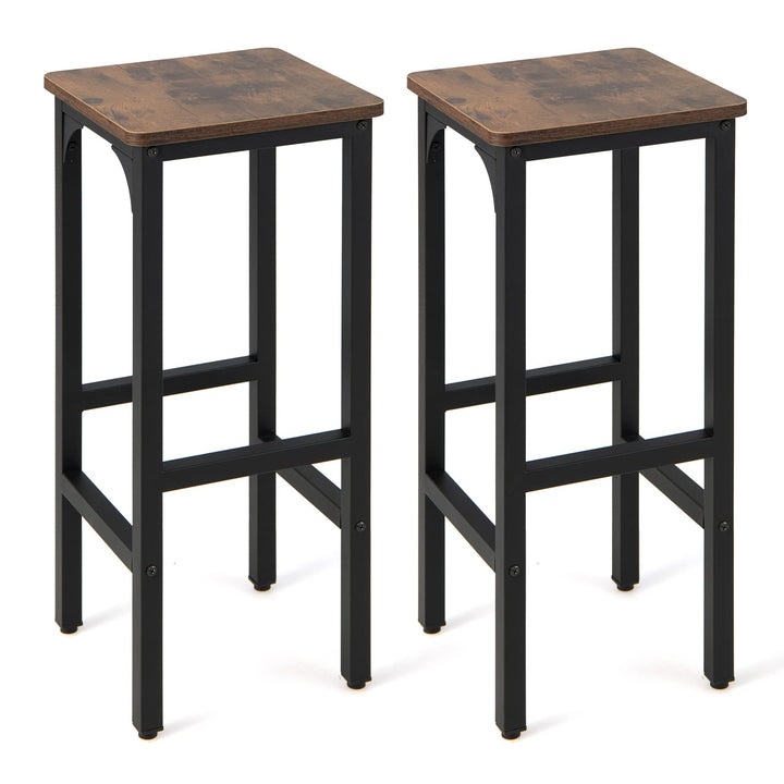 Giantex 28" Counter Height Bar Stools Set of 2, Metal Frame Bar Chairs with Adjustable Foot Pads, Brown