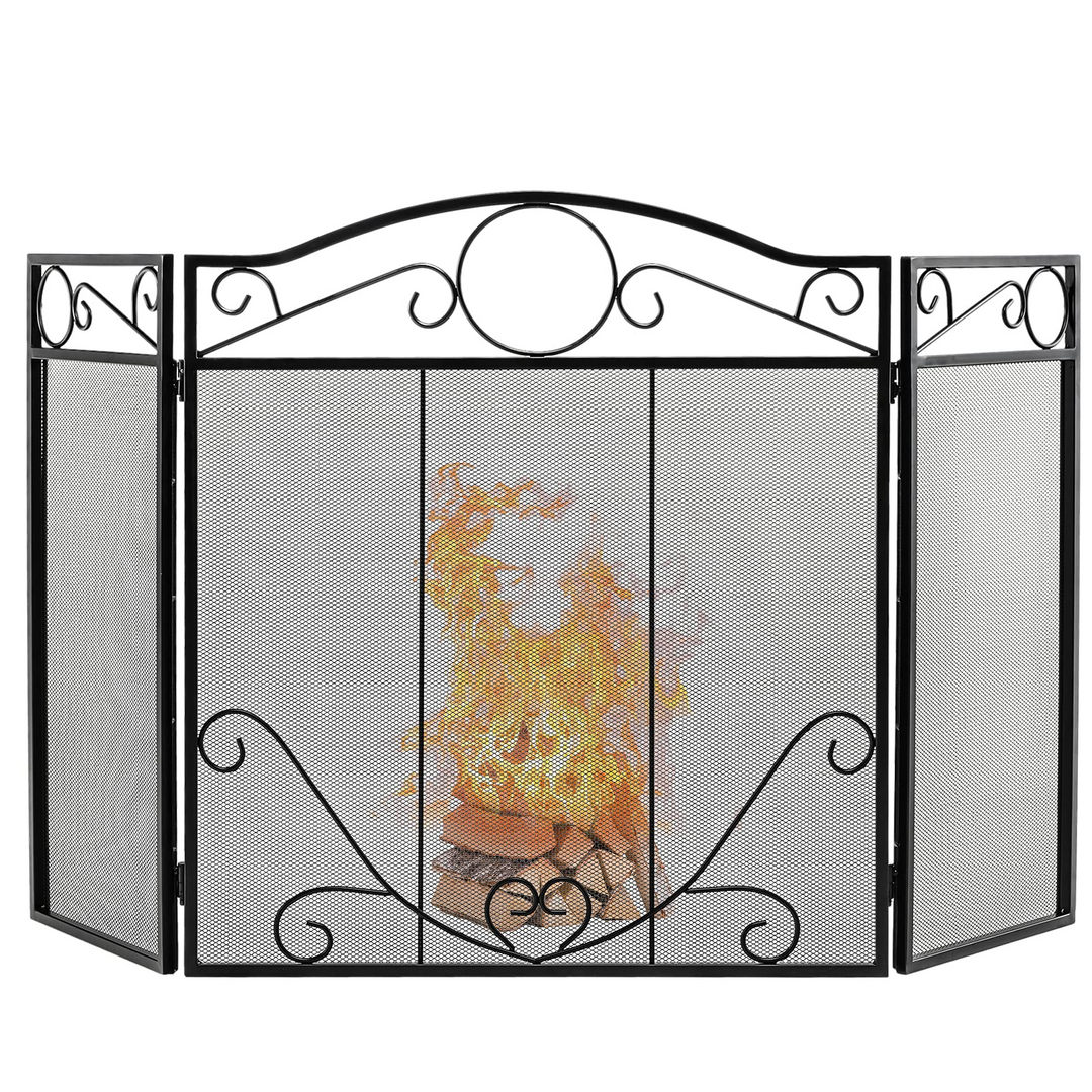 Giantex Foldable 3-Panel Fireplace Screen Black - 50x29 Inch No Assembly Required Freestanding Steel Mesh Fire Screen