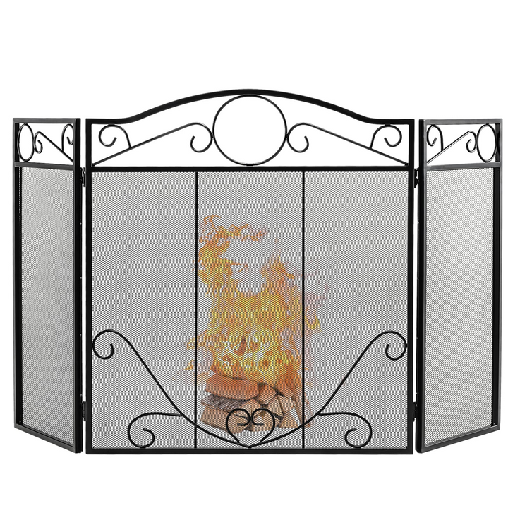 Giantex Foldable 3-Panel Fireplace Screen Black - 50x29 Inch No Assembly Required Freestanding Steel Mesh Fire Screen