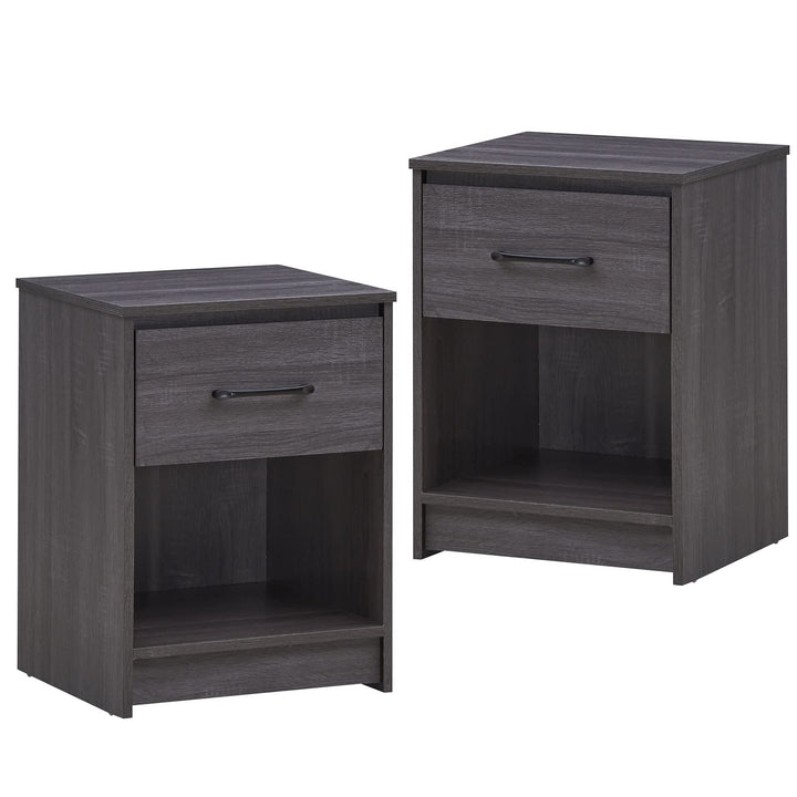 Nightstand w/Drawer, Wooden End Table w/Open Storage Compartment