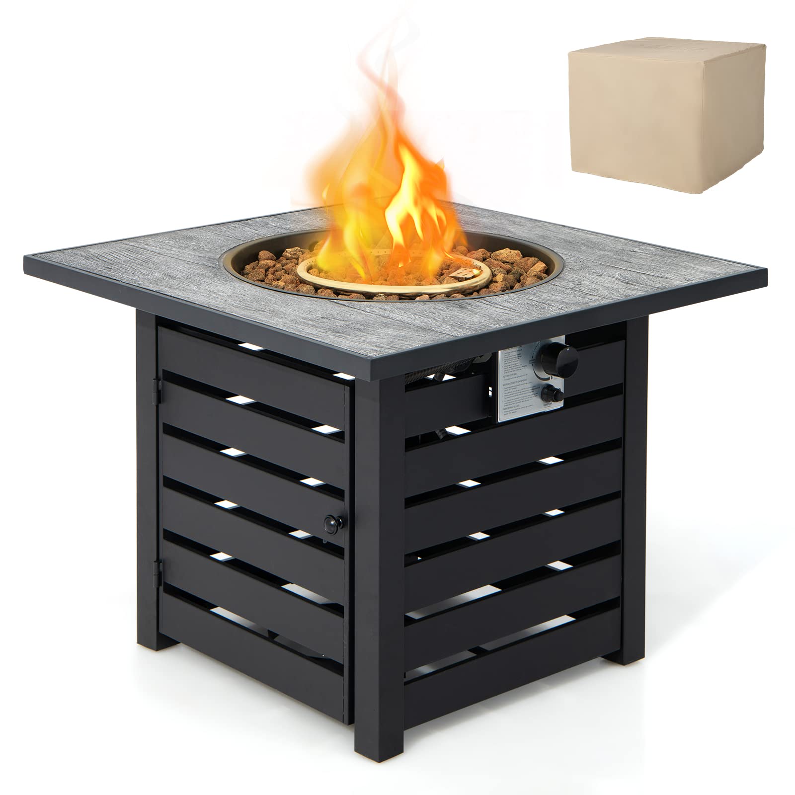 Giantex 32 Inch Propane Fire Pits, 50,000 BTU Square Gas Firepit with High-Temp Resistant Tabletop (Black)