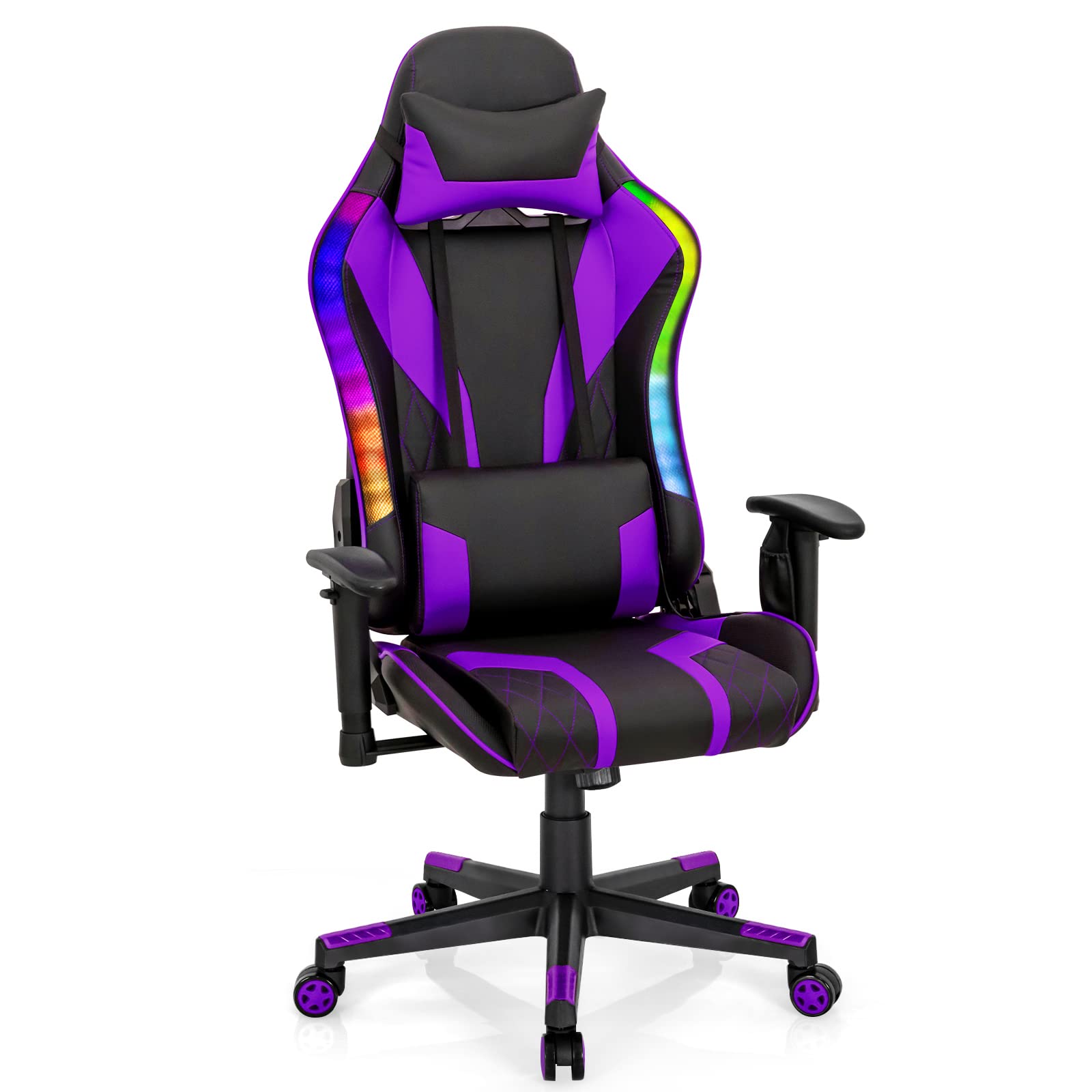 Giantex Gaming Chair with RGB LED Lights, Purple