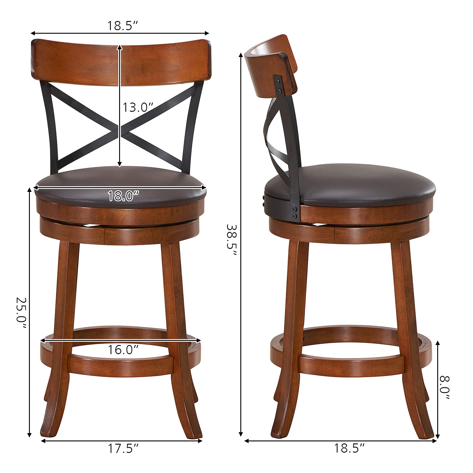Giantex 25”Height Kitchen Counter Bar Stools for Kitchen Island, Pub, and Restaurant