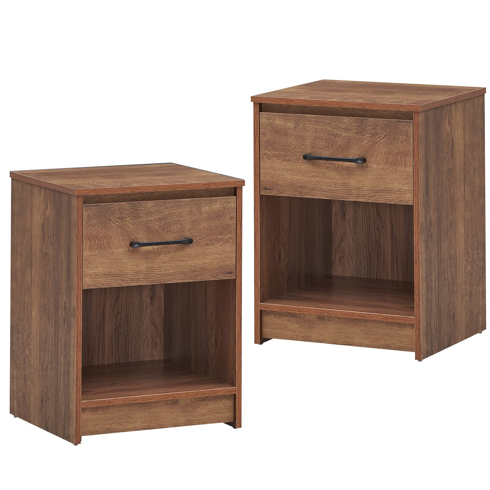 Nightstand w/Drawer, Wooden End Table w/Open Storage Compartment