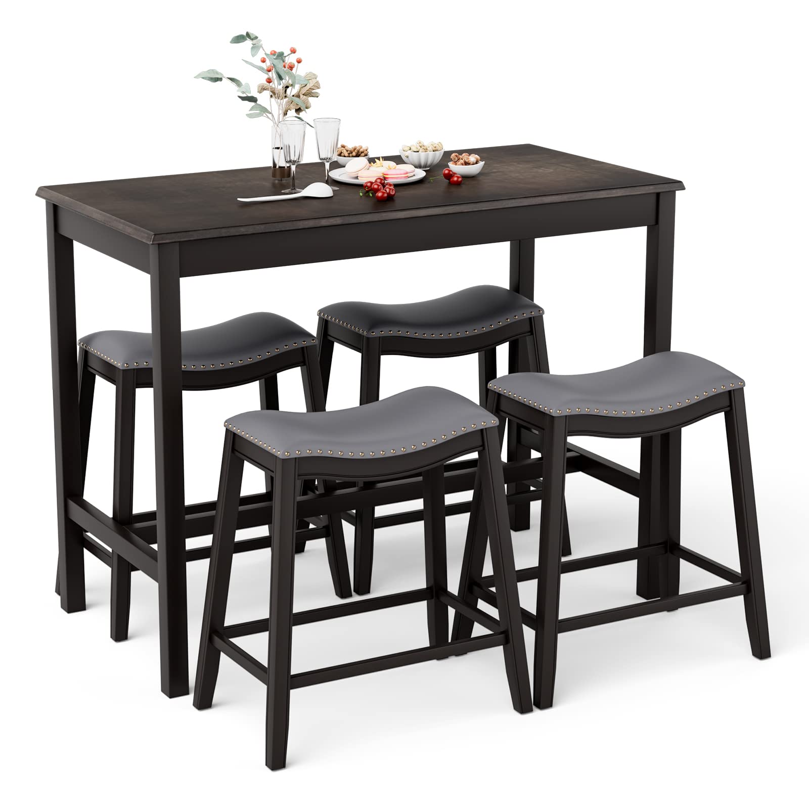 Giantex Dining Table Set for 4, Kitchen Counter Height Table w/ 4 Stools (Black)