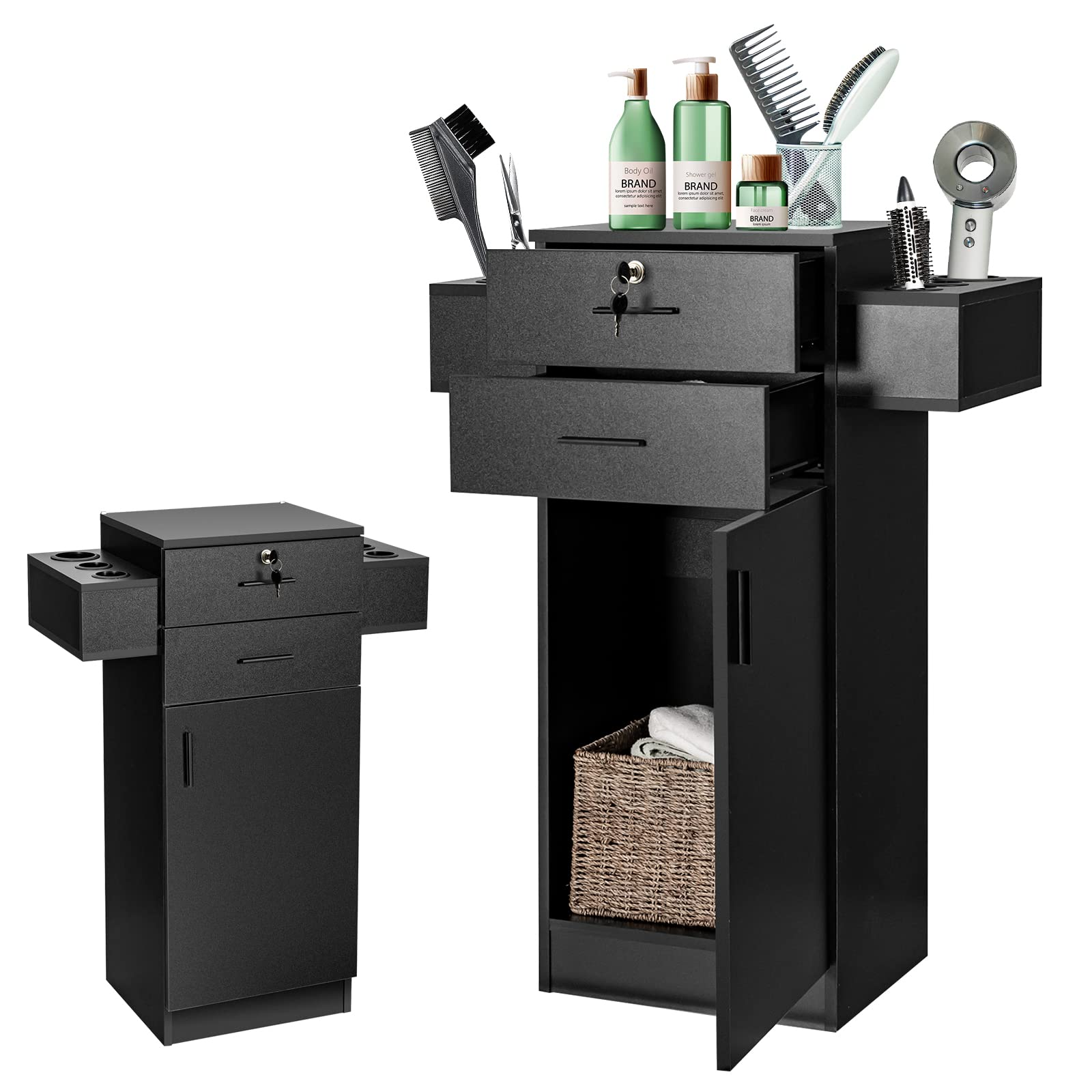 Salon Station Storage Cabinet for Hair Stylist, Black
