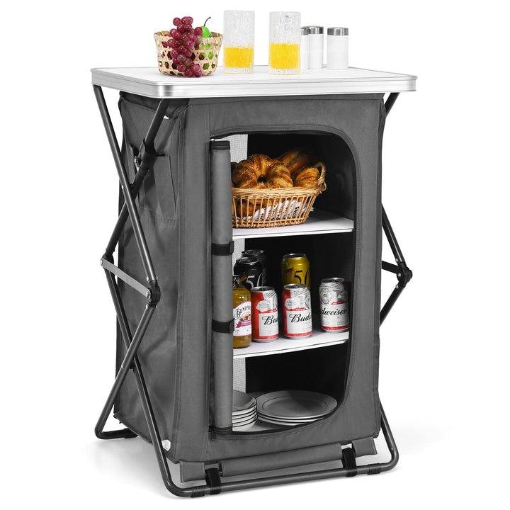 Folding Camping Storage Cabinet with 3 Shelves and Carry Bag