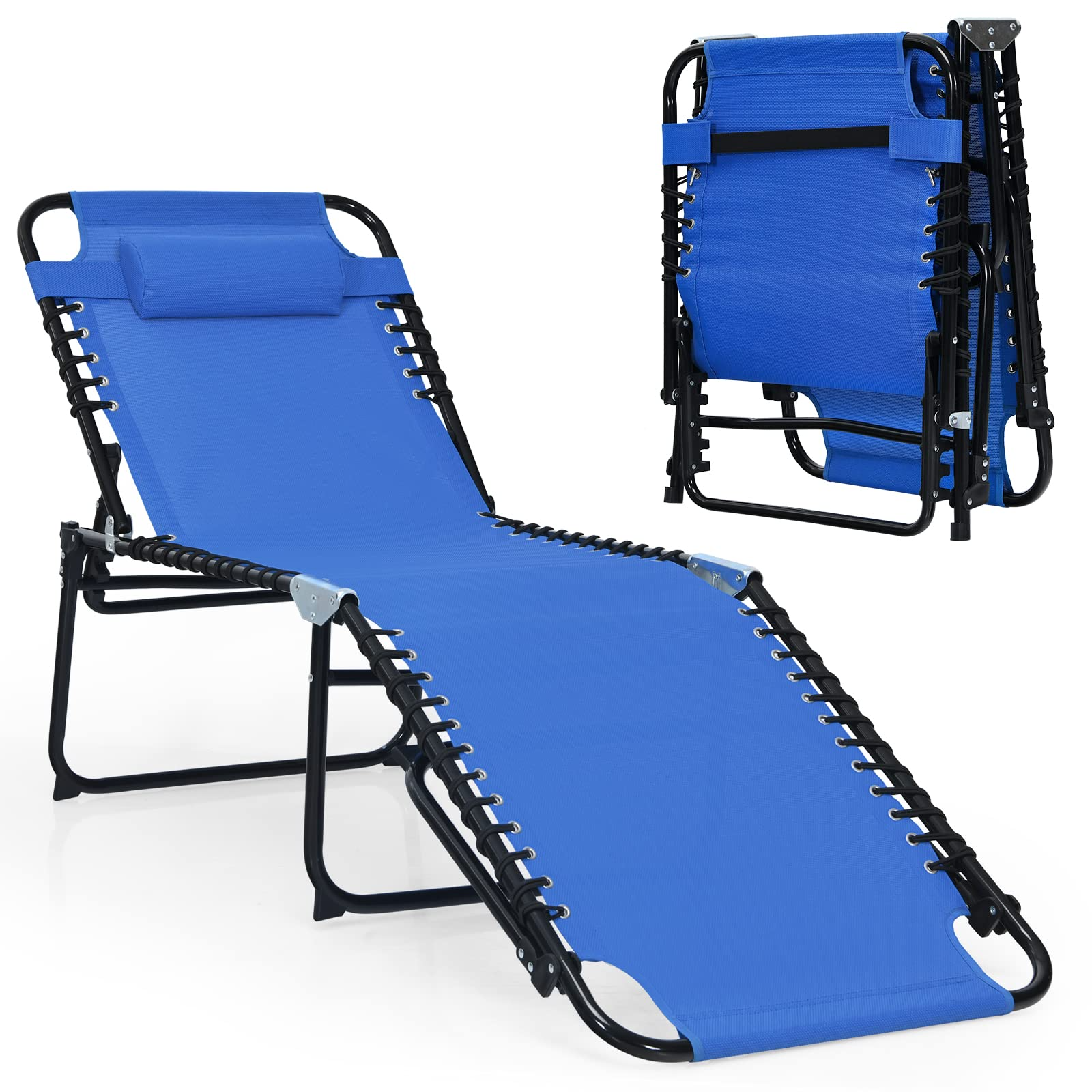 Outdoor Chaise Lounge Adjustable Sunbathing Seat W/Pillow